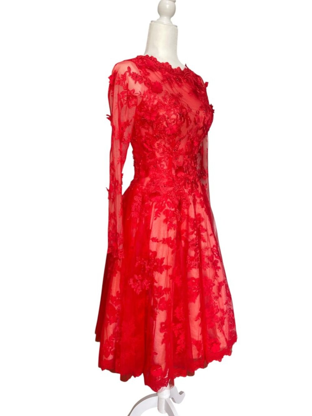 Elegant Red Lace Prom Dress A Line Knee Length Appliques Size Small - Picture 3 of 16